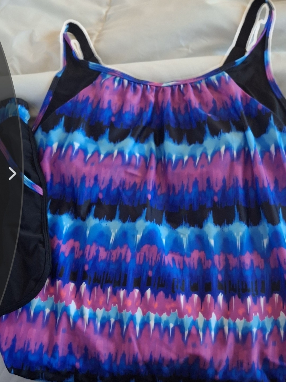 Vibrant Tie-Dye Tankini Top and Bottoms - Pink, Blue & Black